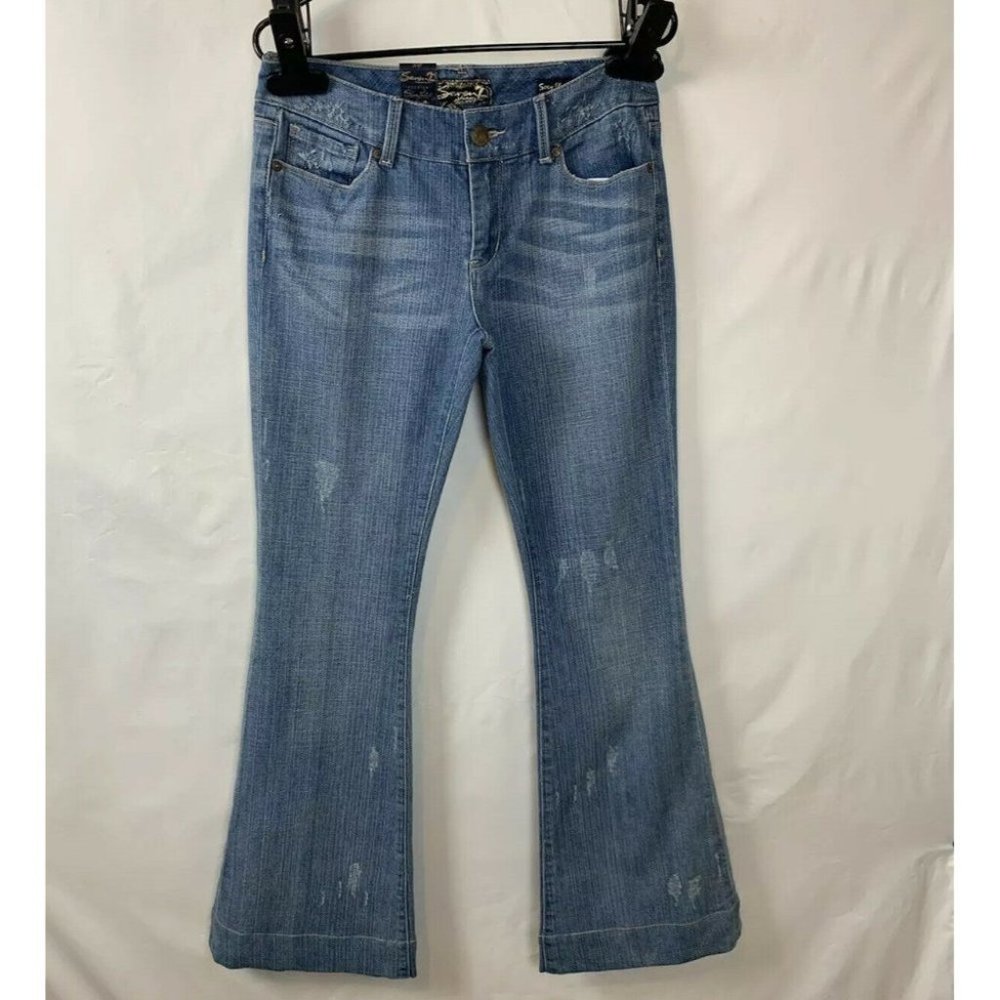 NWT Sexy Flare Jeans Size 28 Seven Premium Blue Label Jeans Distressed
